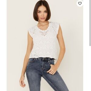 Revel Women's Sleeveless cotton‎ blend Crochet Tank Top